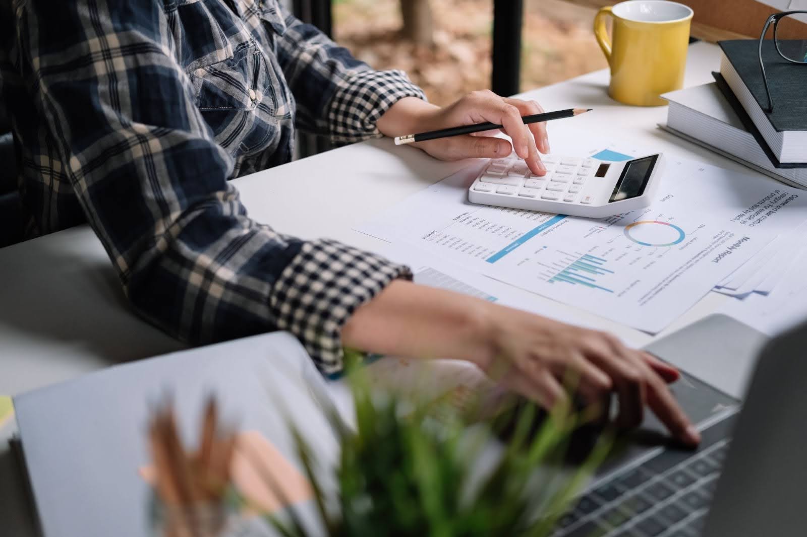 Woman working about financial