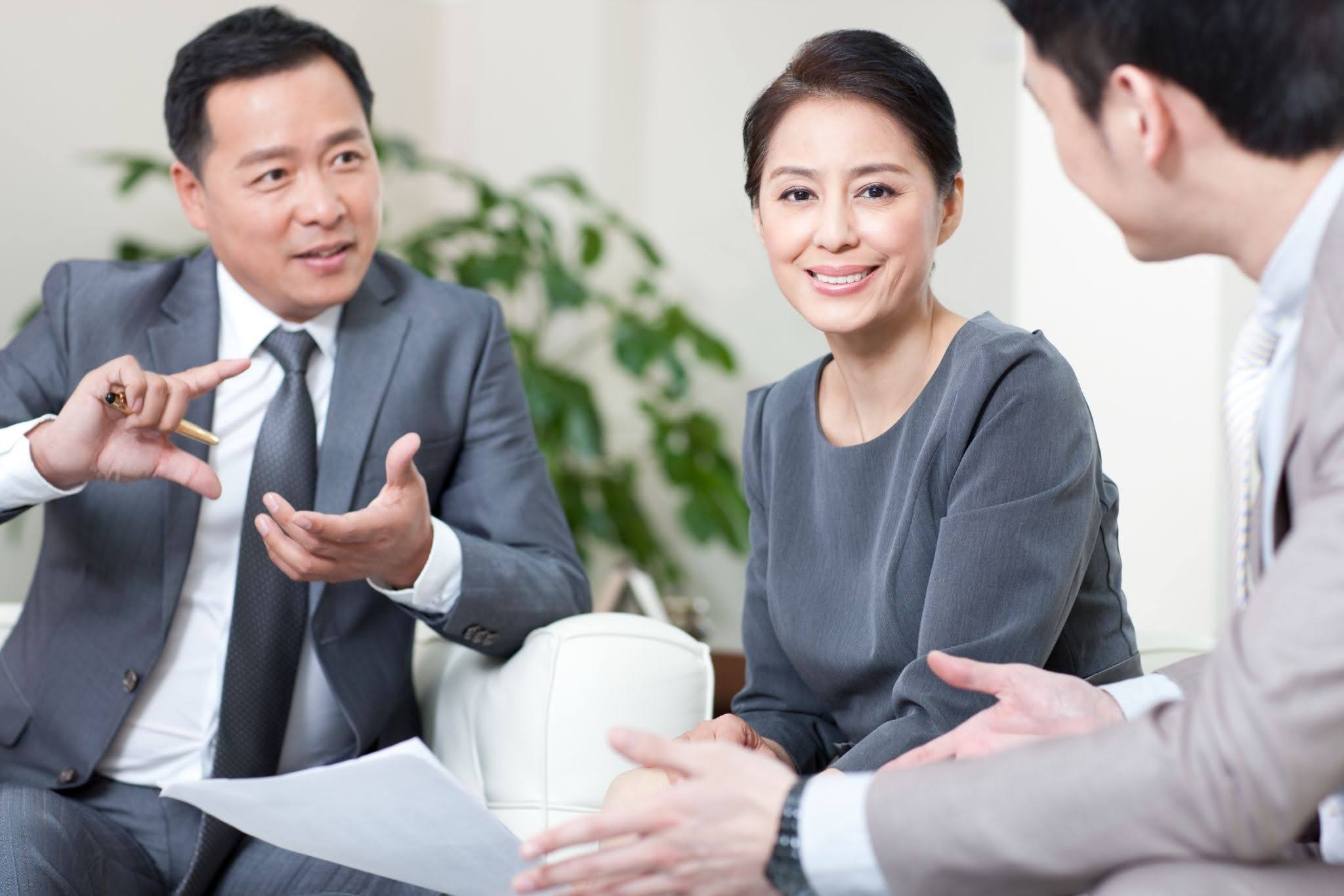 conversation between three employees