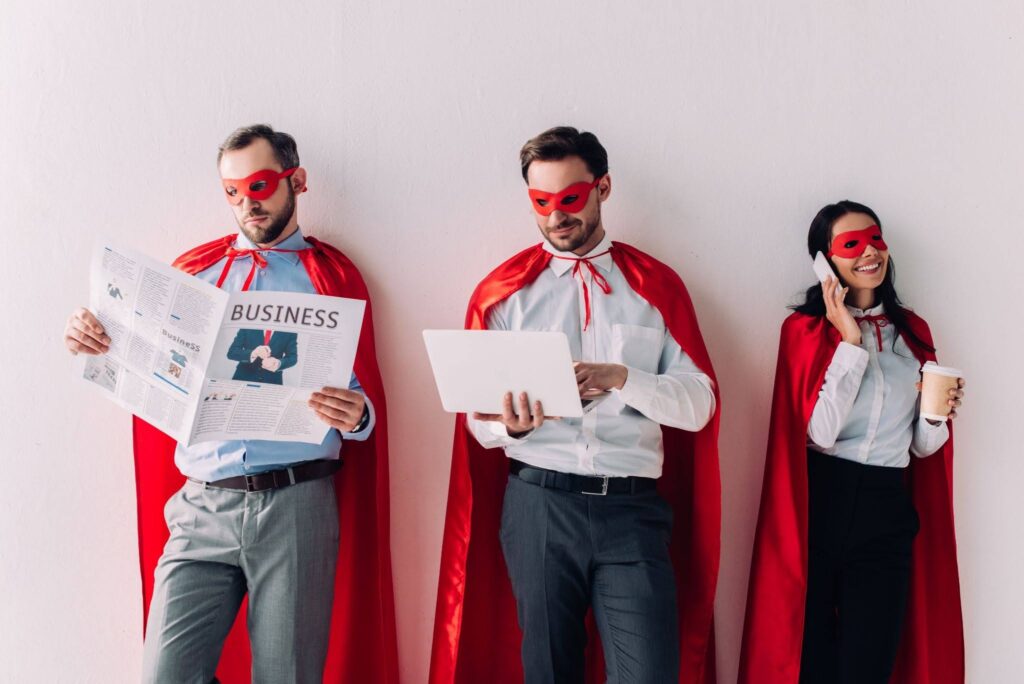 Business Superheroes Working in Urban Workplace Setting