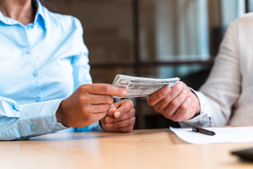counting bills in the bank office